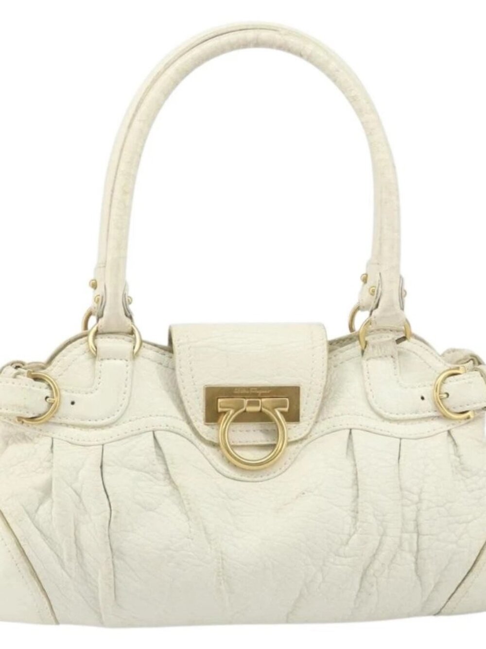 Salvatore Ferragamo Hand Bag Leather White Gold Auth bs33230 - Picture 2 of 15